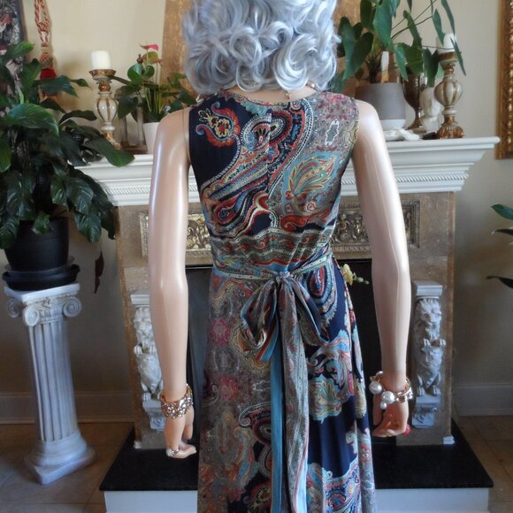 Scalan Theodore 100% Silk Blue Multi Jumpsuit w/Front Wrap Detail Size US 4 - Picture 13 of 16